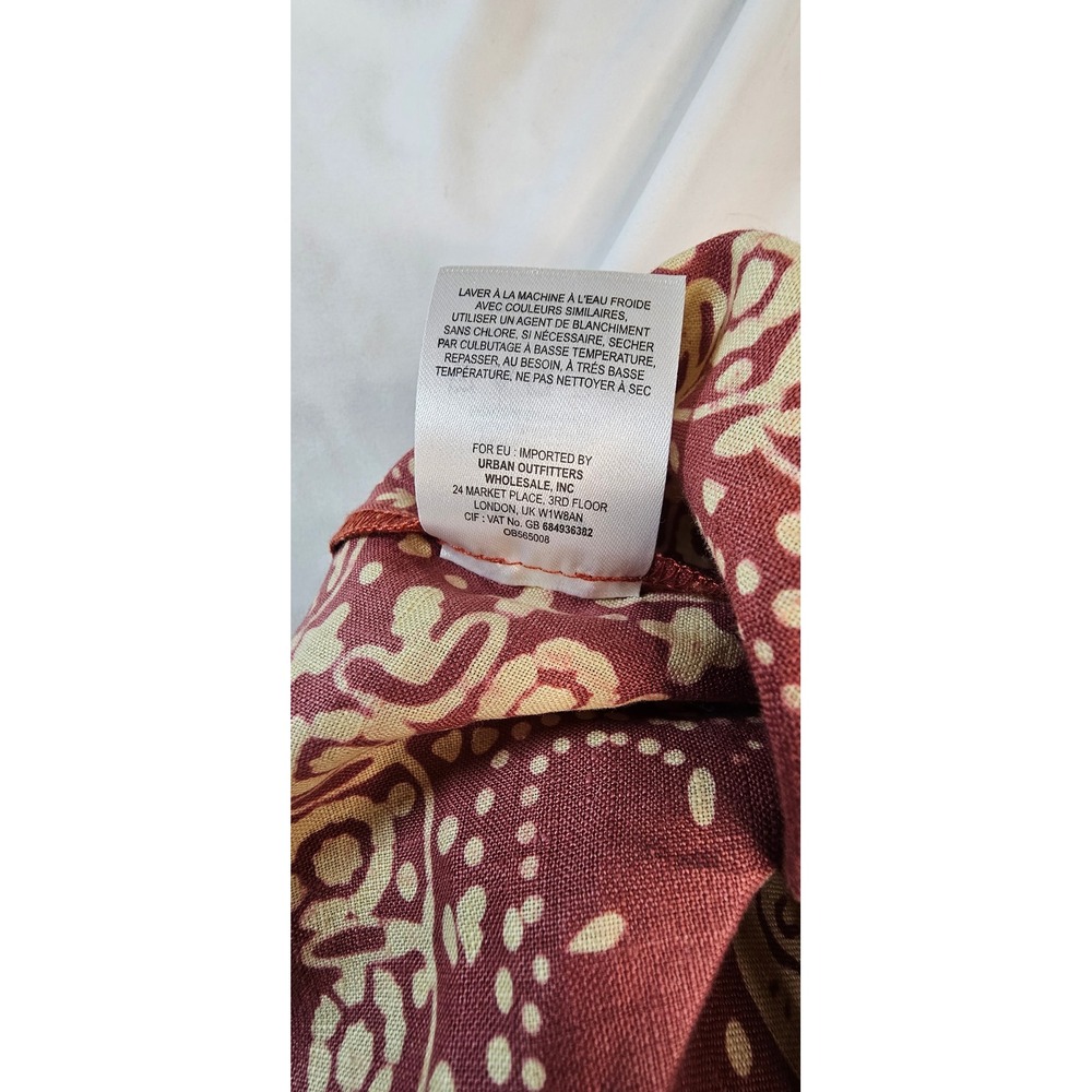 Free People 100% Linen Wide Leg Batik Print Culottes Red Cream Size 30 - Picture 7 of 7